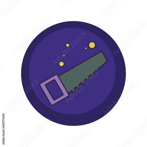 vector icons of a saw with purple background and blue border