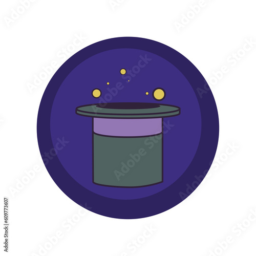 vector icons of a magic hat with purple background and blue border