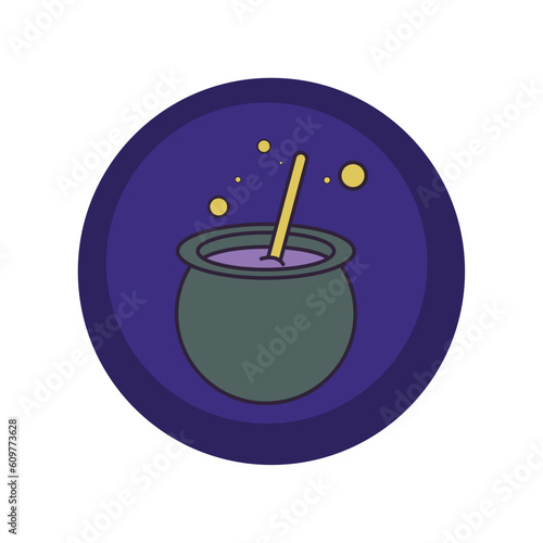 vector icons of a cauldron with purple background and blue border