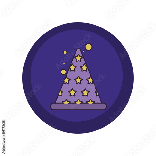 vector icons of a magic cap with purple background and blue border
