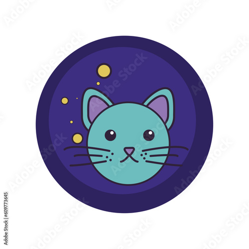 vector icons of a cat with purple background and blue border