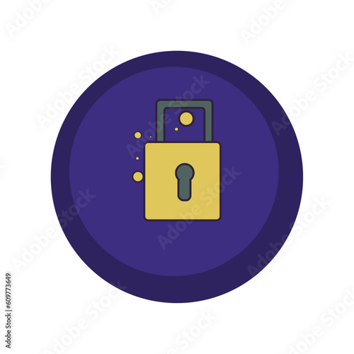 vector icons of a wizard lock with purple background and blue border