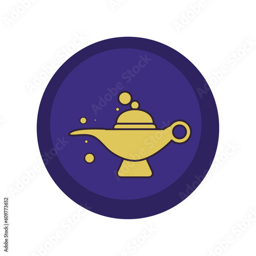vector icons of a magic lamp with purple background and blue border