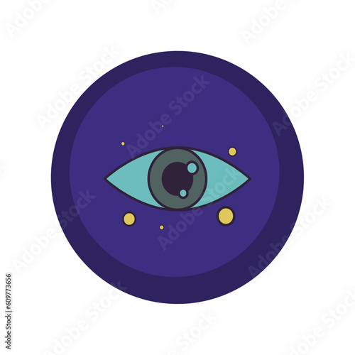 vector icons of a magic eye with purple background and blue border