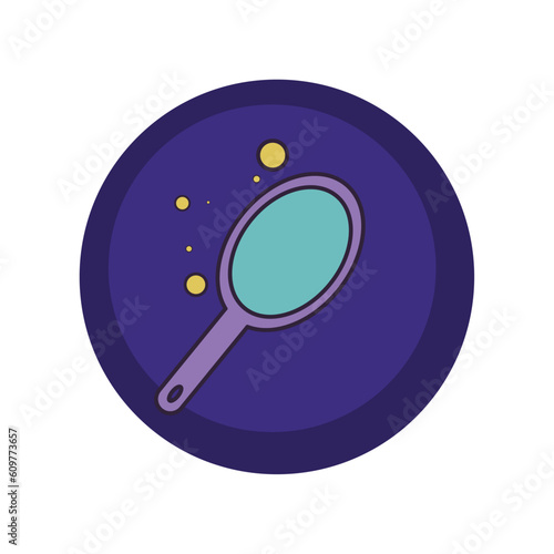 vector icons of a hand mirror with purple background and blue border