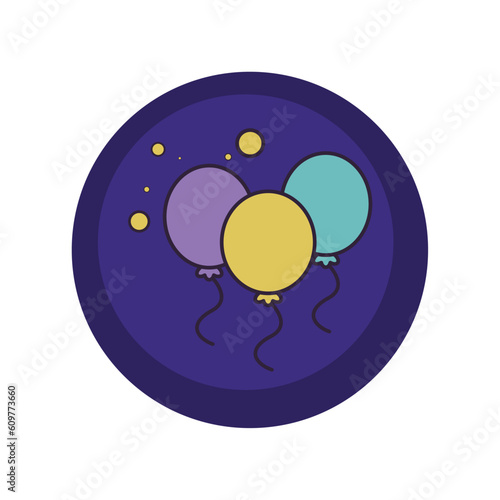 vector icons of balloons with purple background and blue border
