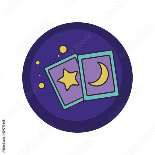 vector icons of magic cards with purple background and blue border