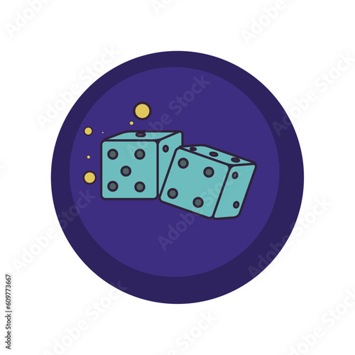 vector icons of magic dice with purple background and blue border