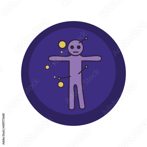 vector icons of a magic budo doll with purple background and blue border