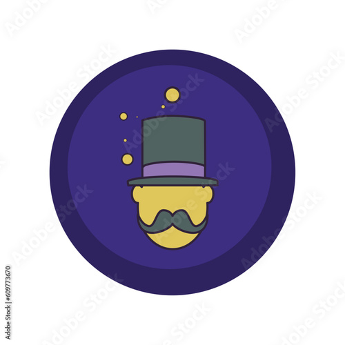 vector icons of a magician with purple background and blue border