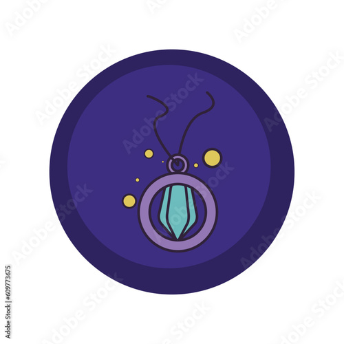 vector icons of a necklace with a magic diamond with purple background and blue border