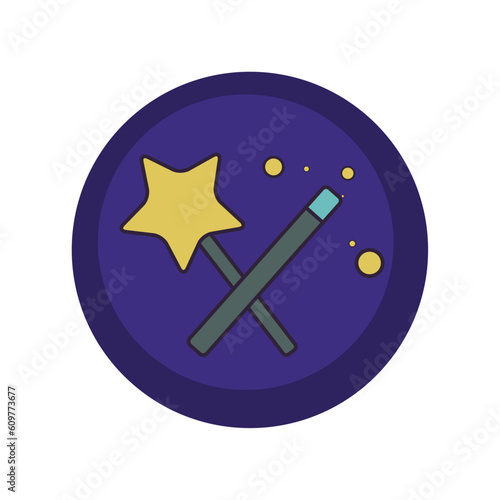 vector icons of a magic wand with purple background and blue border