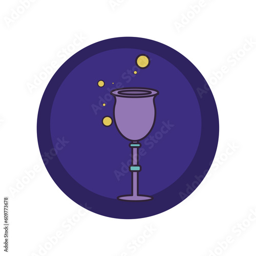 vector icons of a magic cup with purple background and blue border