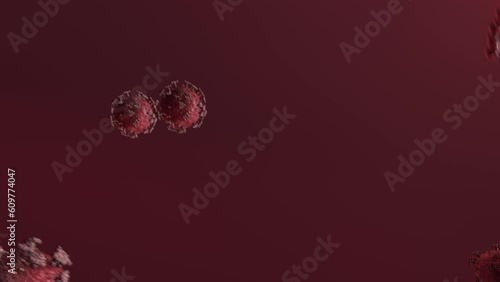 SARS-CoV-2 COVID-19 Virus with Proteins Streaming Upwards Through Blood Past Camera to Infect Host Cells - 3D Medical Animation photo