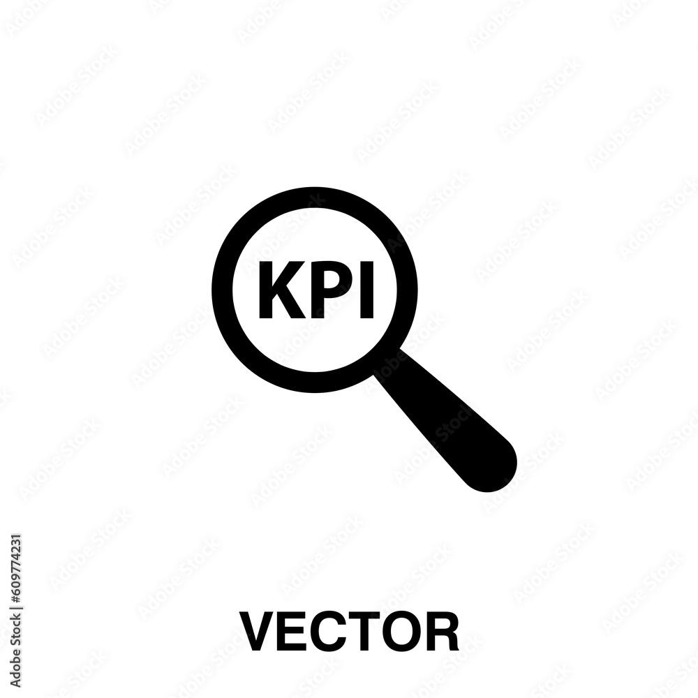 Magnifying glass and KPI. Kpi indicator icon vector illustration on white background..eps Magnifying glass and KPI. Kpi indicator icon vector illustration on white background..eps