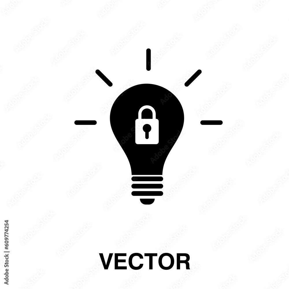 Patent idea or patented solution locked or protected light bulb icon flat illustration on white background..eps Patent idea or patented solution locked or protected light bulb icon flat illustration on white background..eps