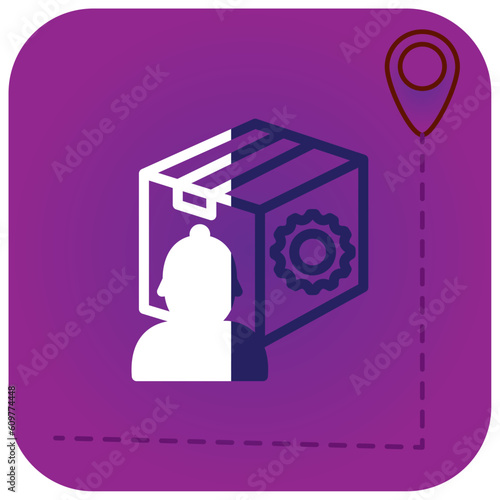 shipping service wooden boxes vector icon with purple background