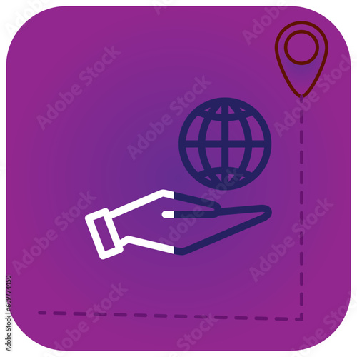 vector icon of a hand holding a sphere with purple background