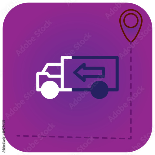 shipping service truck vector icon with purple background