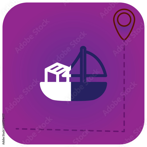 vector icon of a cargo ship with purple background