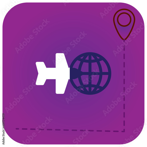 vector icon of an airplane with a sphere with a purple background