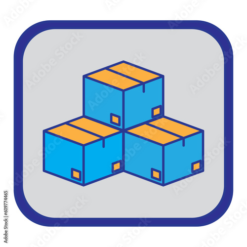 shipping service cardboard boxes vector icon with blue background and purple border