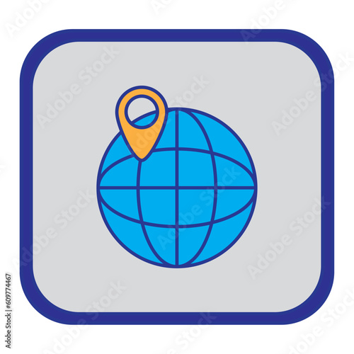 world vector icon with location icon with gray background