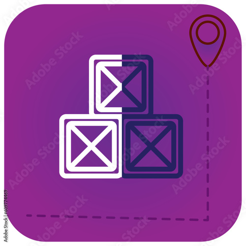 shipping service wooden boxes vector icon with purple background