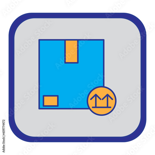 shipping service cardboard boxes vector icon with blue background and purple border