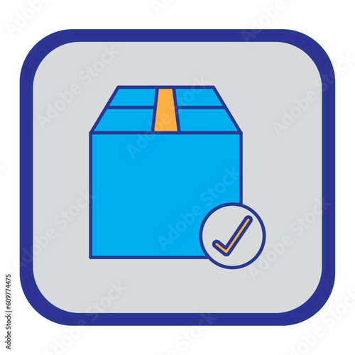 shipping service cardboard boxes vector icon with blue background and purple border