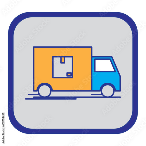 shipping service truck vector icon with gray background with blue border