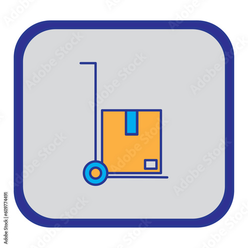 vector icon of a box on a cart with gray background