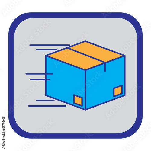 shipping service cardboard boxes vector icon with blue background and purple border