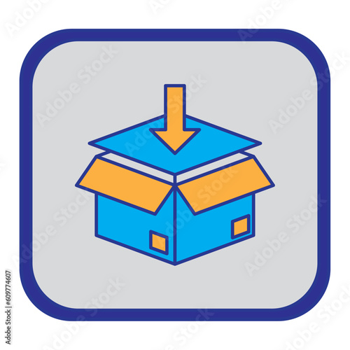 shipping service cardboard boxes vector icon with blue background and purple border