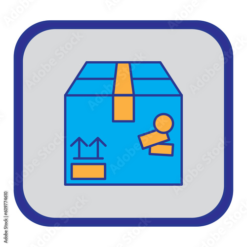 shipping service cardboard boxes vector icon with blue background and purple border