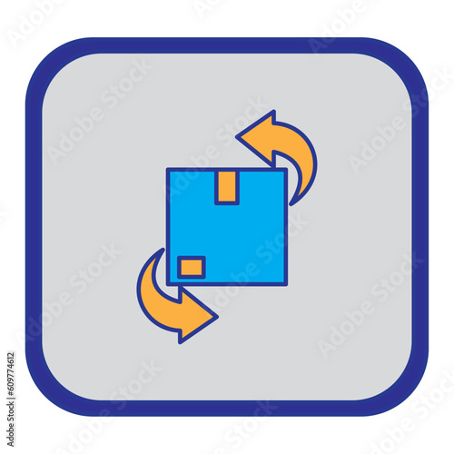 shipping service cardboard boxes vector icon with blue background and purple border