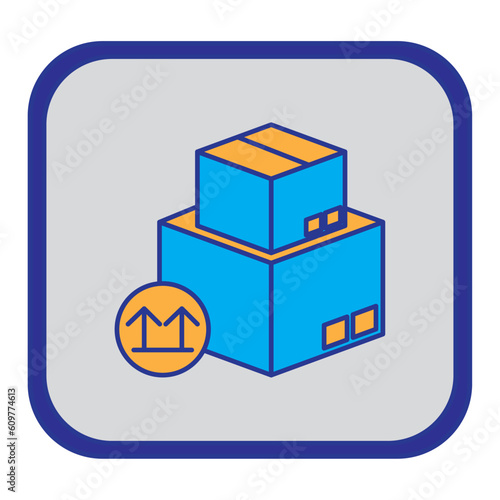 shipping service cardboard boxes vector icon with blue background and purple border