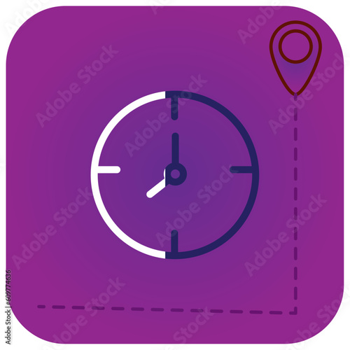 vector icon of a clock with purple background