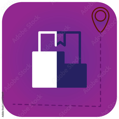 cardboard box vector icon with purple background