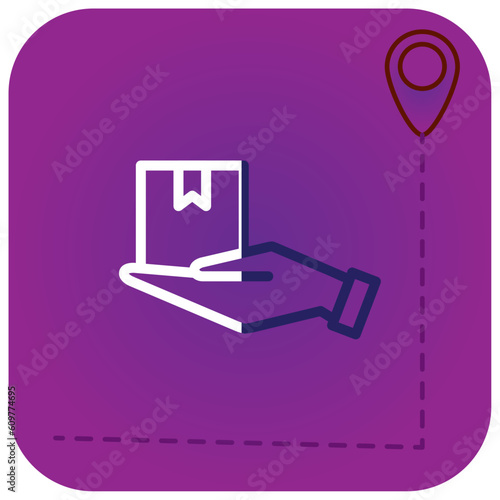 vector icon of a hand holding a box with purple background