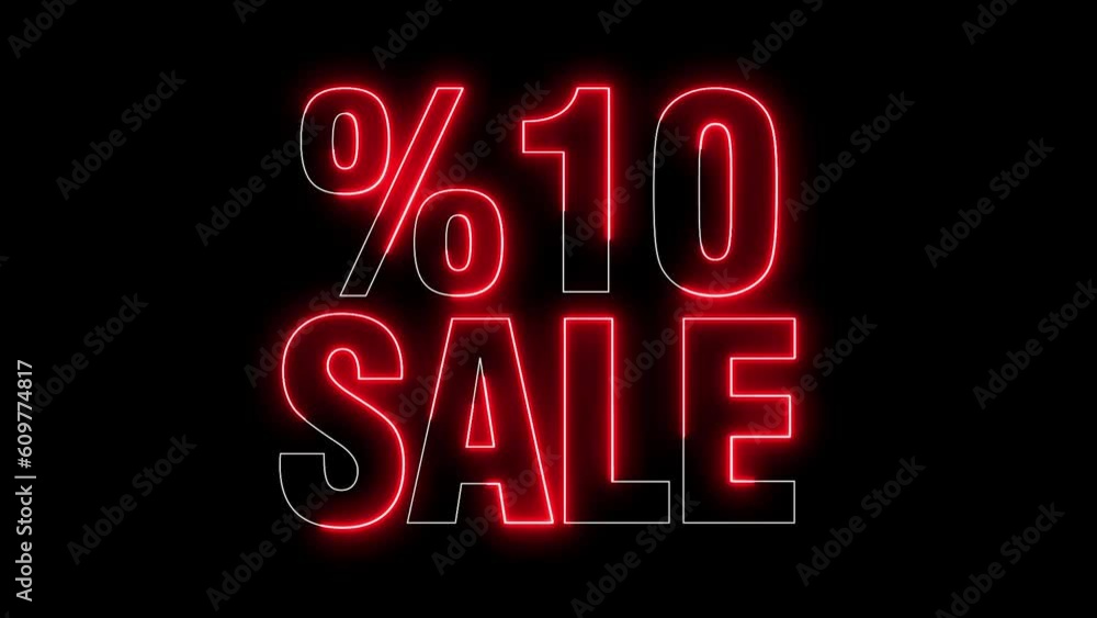 3840x2160. %10 Sale Text electric lighting text with red neon 3d animation on black background. 10%off. Black friday concept 3840x2160. %10 Sale Text electric lighting text with red neon 3d animation on black background. 10%off. Black friday concept