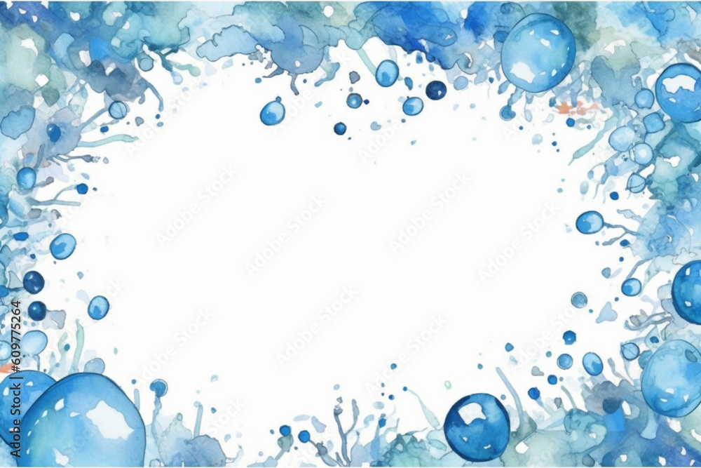Water day card background frame, Watercolor illustration with white part, clipart for greeting cards, save the date, stationery design, AI Generation Water day card background frame, Watercolor illustration with white part, clipart for greeting cards, save the date, stationery design, AI Generation