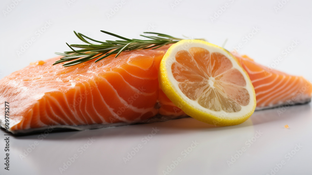 Close up shot of salmon fillet with lemon Close up shot of salmon fillet with lemon