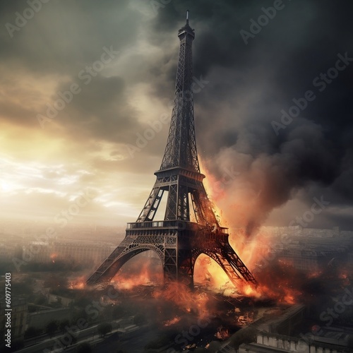 eiffel tower on fire