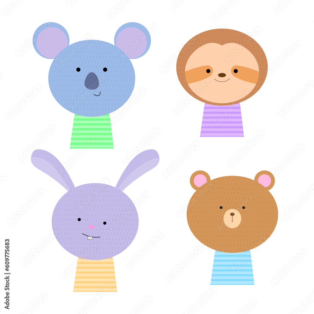 Cute wild animals set including. Vector illustration. Stock image. Cute wild animals set including. Vector illustration. Stock image.