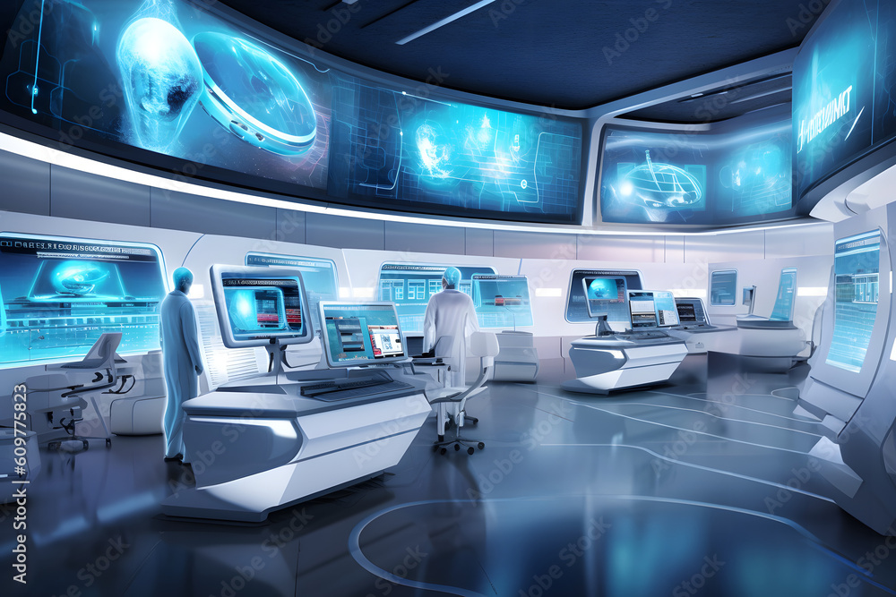 Naklejka premium Futuristic AI Laboratory: Where Innovation Meets Technology. Generative AI