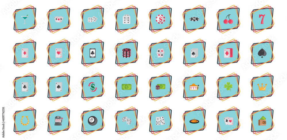 vector image set of blue casino icons with gold and red black border vector image set of blue casino icons with gold and red black border