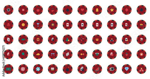 vector image set of casino icons colored red with with black