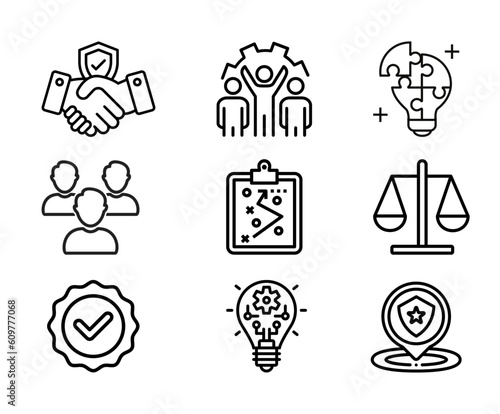 Core Values ​​- Mission, integrity values ​​icon set with vision, honesty, passion and collaboration as goal/focus