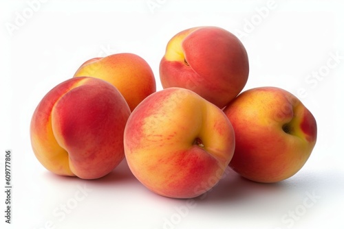 Appetizing delicious peaches. The concept of proper nutrition and vitamins in the crop. AI generated, human enhanced.